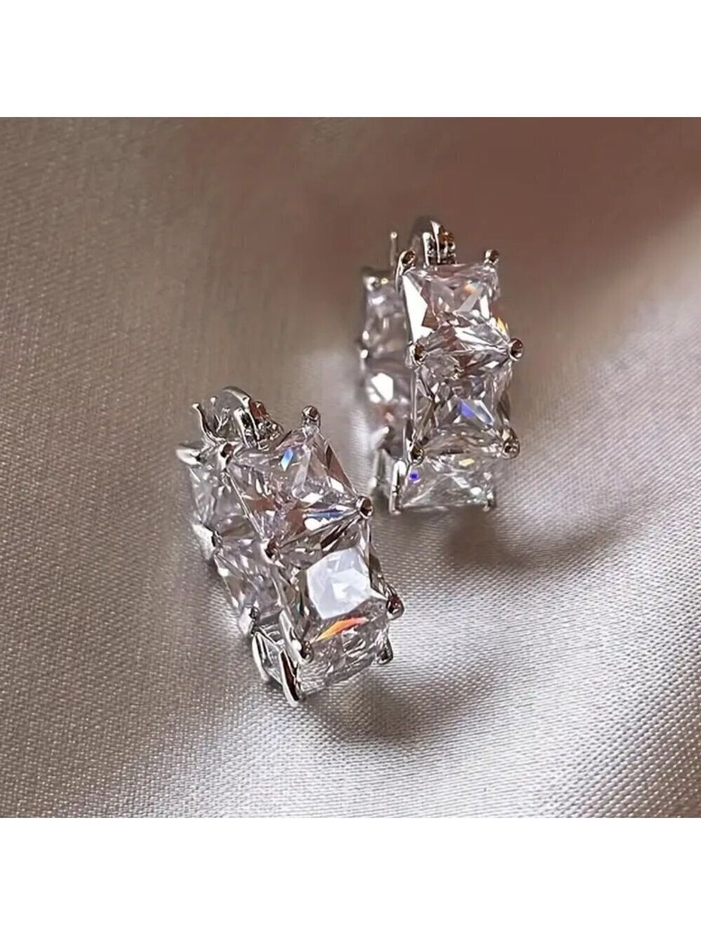 Huggie Earrings with Clear Princess Cut Stones and Tons of Bling #1452